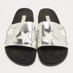مملوكة مسبقًا Stella McCartney Size 41 Silver/White Faux Leather Star Flat Slides
