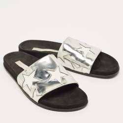 مملوكة مسبقًا Stella McCartney Size 41 Silver/White Faux Leather Star Flat Slides
