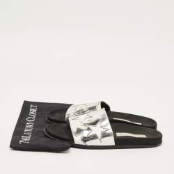 مملوكة مسبقًا Stella McCartney Size 41 Silver/White Faux Leather Star Flat Slides