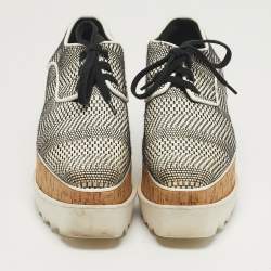 Pre Owned Stella McCartney Elyse Star Size 35 White/Black Faux Leather and Mesh Wedge Sneakers