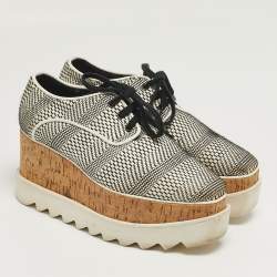 Pre Owned Stella McCartney Elyse Star Size 35 White/Black Faux Leather and Mesh Wedge Sneakers