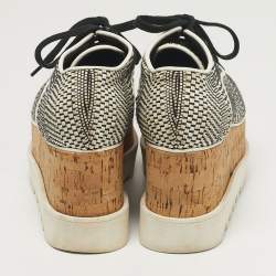 Pre Owned Stella McCartney Elyse Star Size 35 White/Black Faux Leather and Mesh Wedge Sneakers