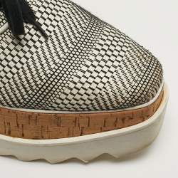 Pre Owned Stella McCartney Elyse Star Size 35 White/Black Faux Leather and Mesh Wedge Sneakers