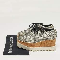 Pre Owned Stella McCartney Elyse Star Size 35 White/Black Faux Leather and Mesh Wedge Sneakers