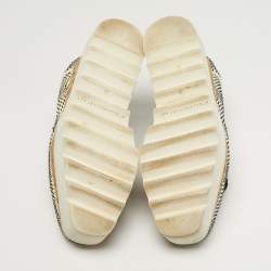 Pre Owned Stella McCartney Elyse Star Size 35 White/Black Faux Leather and Mesh Wedge Sneakers