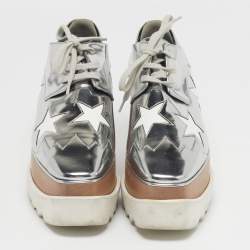 Pre Owned Stella McCartney Elyse Size 38 Silver Faux Leather Wedge Sneakers