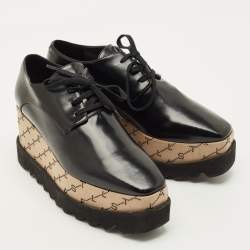 مملوكة مسبقًا حذاء ديربي ستيلا مكارتني إليس جلد صناعي أسود نعل سميك رباط مقاس 36