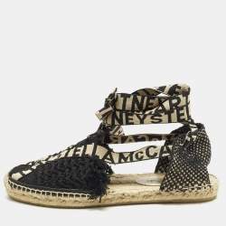 مملوكة مسبقًا Stella McCartney Gaia Size 38 Black Knit Fabric Ankle Wrap Espadrille Flats