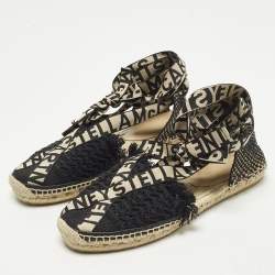 Pre Owned Stella McCartney Gaia Size 38 Black Knit Fabric Ankle Wrap Espadrille Flats