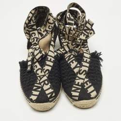 Pre Owned Stella McCartney Gaia Size 38 Black Knit Fabric Ankle Wrap Espadrille Flats