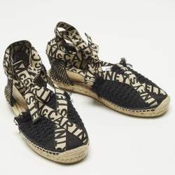 Pre Owned Stella McCartney Gaia Size 38 Black Knit Fabric Ankle Wrap Espadrille Flats