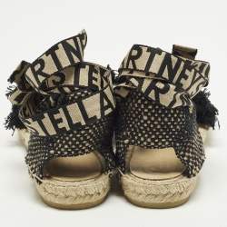 Pre Owned Stella McCartney Gaia Size 38 Black Knit Fabric Ankle Wrap Espadrille Flats