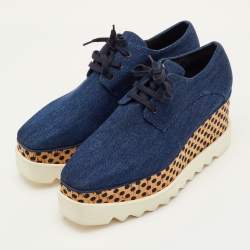 مملوكة مسبقًا Stella McCartney Elyse Size 39 Navy Blue Denim Platform Derby Sneakers