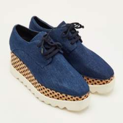 مملوكة مسبقًا Stella McCartney Elyse Size 39 Navy Blue Denim Platform Derby Sneakers