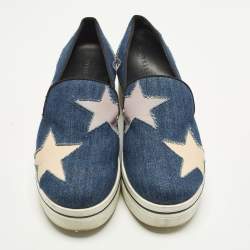 Pre Owned Stella McCartney Binx Star Size 37 Blue Denim and Faux Leather Platform Slip On Sneakers