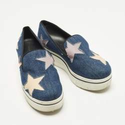 Pre Owned Stella McCartney Binx Star Size 37 Blue Denim and Faux Leather Platform Slip On Sneakers