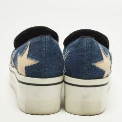 Pre Owned Stella McCartney Binx Star Size 37 Blue Denim and Faux Leather Platform Slip On Sneakers