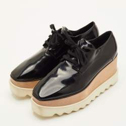 Pre Owned Stella McCartney Elyse Size 37 Black Faux Patent Leather Platform Derby Sneakers