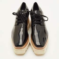 Pre Owned Stella McCartney Elyse Size 37 Black Faux Patent Leather Platform Derby Sneakers