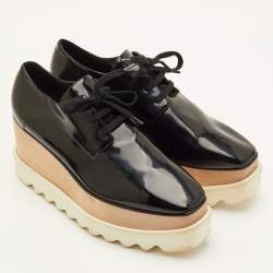 Pre Owned Stella McCartney Elyse Size 37 Black Faux Patent Leather Platform Derby Sneakers
