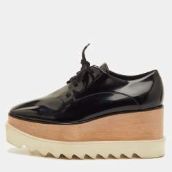 Pre Owned Stella McCartney Elyse Size 37 Black Faux Patent Leather Platform Derby Sneakers