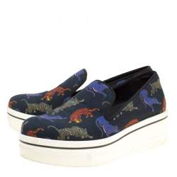 Pre Owned Stella McCartney Black Multicolor Animal Print Canvas Platform Slip On Sneakers Size 37