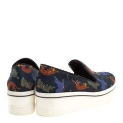 Pre Owned Stella McCartney Black Multicolor Animal Print Canvas Platform Slip On Sneakers Size 37