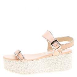 Stella McCartney Beige/Silver Faux Leather Geena Marble Platform Sandals Size 38