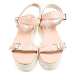 Stella McCartney Beige/Silver Faux Leather Geena Marble Platform Sandals Size 38
