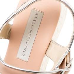Stella McCartney Beige/Silver Faux Leather Geena Marble Platform Sandals Size 38