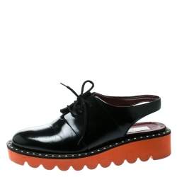 Pre Owned Stella McCartney Black Faux Leather Slingback Oxfords Size 37