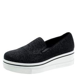 مملوكة مسبقًا Stella McCartney Black Glitter Binx Platform Slip On Skate Shoes Size 39