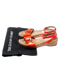 مملوكة مسبقًا Stella McCartney Neon Orange Faux Leather Linda Ankle Strap Flat Sandals Size 35