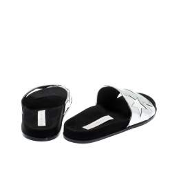 Pre Owned Stella McCartney Metallic Silver/White Leather Star Flat Slides Size 38