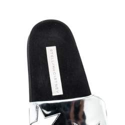 Pre Owned Stella McCartney Metallic Silver/White Leather Star Flat Slides Size 38