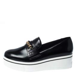 Pre Owned Stella McCartney Black Faux Leather Chain-Link Platform Slip On Sneakers 41