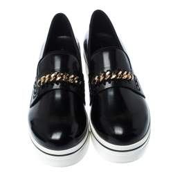Pre Owned Stella McCartney Black Faux Leather Chain-Link Platform Slip On Sneakers 41