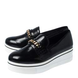 Pre Owned Stella McCartney Black Faux Leather Chain-Link Platform Slip On Sneakers 41