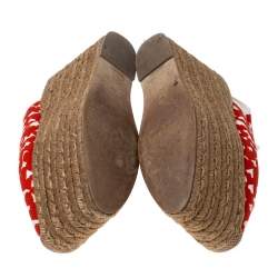 Pre Owned صندل إسبادريل ستيلا مكارتني كانفاس برتقالي كعب روكي بحزام للكاحل نعل سميك مقاس 36