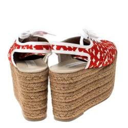 Pre Owned صندل إسبادريل ستيلا مكارتني كانفاس برتقالي كعب روكي بحزام للكاحل نعل سميك مقاس 36