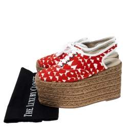 Pre Owned صندل إسبادريل ستيلا مكارتني كانفاس برتقالي كعب روكي بحزام للكاحل نعل سميك مقاس 36