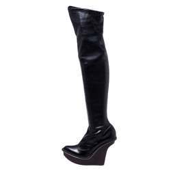 مملوكة مسبقًا حذاء بوت فوق ركبة ستيلا ماكرتني نعل سميك جلد صناعي أسود مقاس 39 