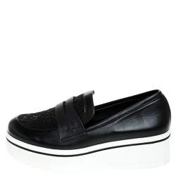 مملوكة مسبقًا Stella McCartney Black Faux Leather and Lace Binx Platform Slip On Sneakers Size 38