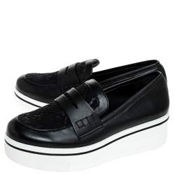 مملوكة مسبقًا Stella McCartney Black Faux Leather and Lace Binx Platform Slip On Sneakers Size 38
