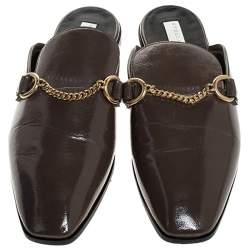Pre Owned Stella McCartney Dark Beige Faux Leather Chain Slide Mules Size 38