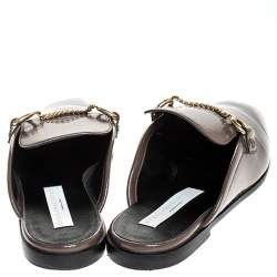 Pre Owned Stella McCartney Dark Beige Faux Leather Chain Slide Mules Size 38