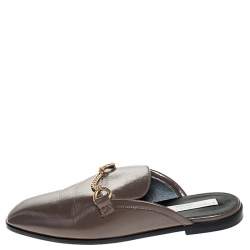 Pre Owned Stella McCartney Dark Beige Faux Leather Chain Slide Mules Size 38