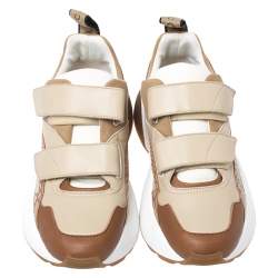 Pre Owned Stella McCartney Beige/Brown Fabric And Faux Leather Eclypse Velcro Sneakers Size 40
