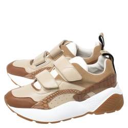 Pre Owned Stella McCartney Beige/Brown Fabric And Faux Leather Eclypse Velcro Sneakers Size 40