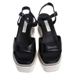 Pre Owned Stella McCartney Black Faux Leather Creeper Platform Ankle Strap Sandals Size 36